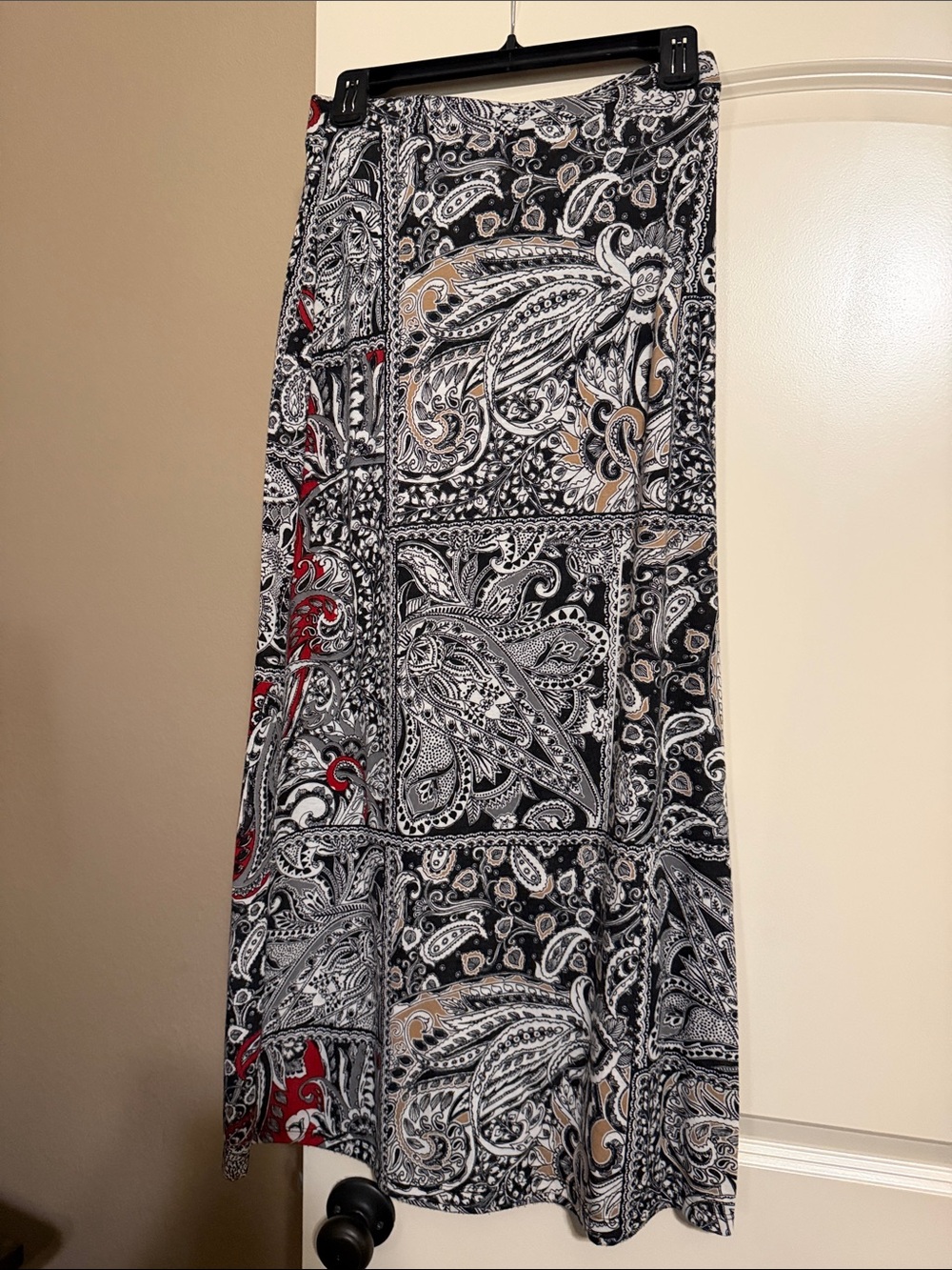Ambiance Black, White & Red Paisley Maxi Skirt